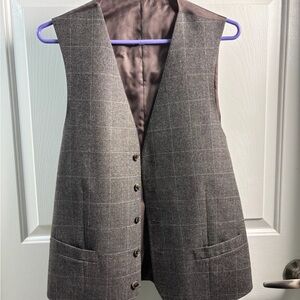 Gray Plaid Button-Up Vest
